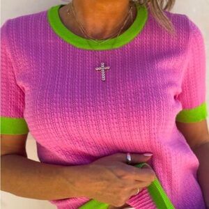 Pink and green contrast top